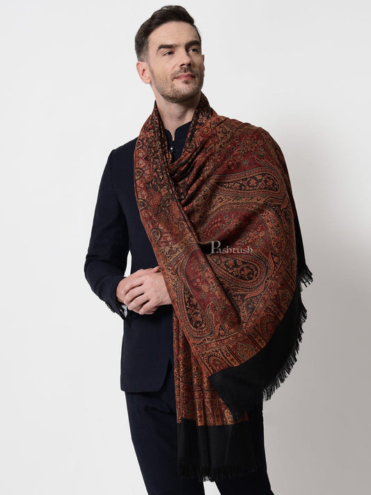 Pashtush India Mens Scarves Stoles and Mufflers Pashtush mens Faux Pashmina Reversible stole, jacquard palla design, Black