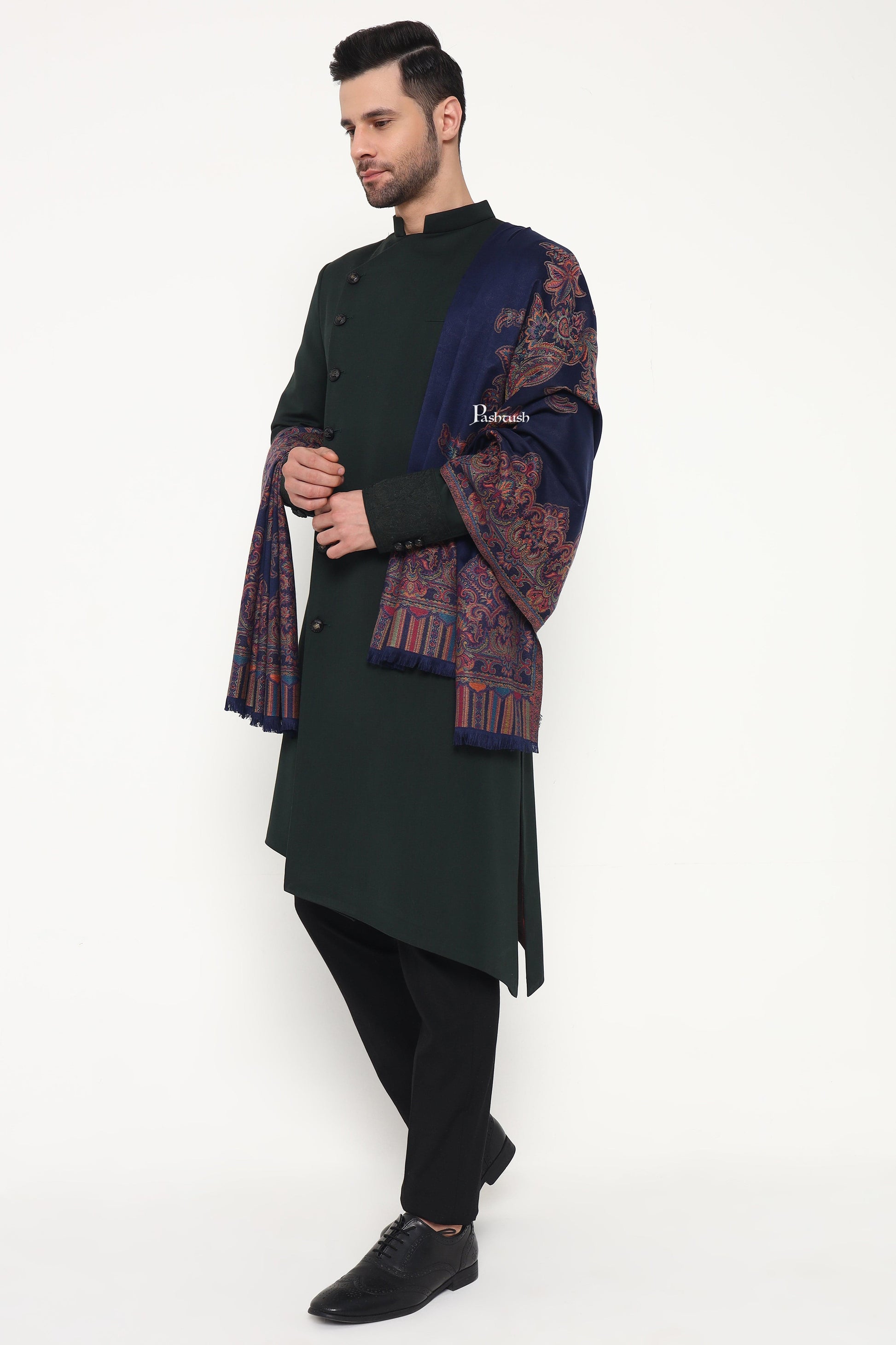 Pashtush India Mens Scarves Stoles and Mufflers Pashtush Mens Faux Pashmina Stole, Ambi Design, Blue