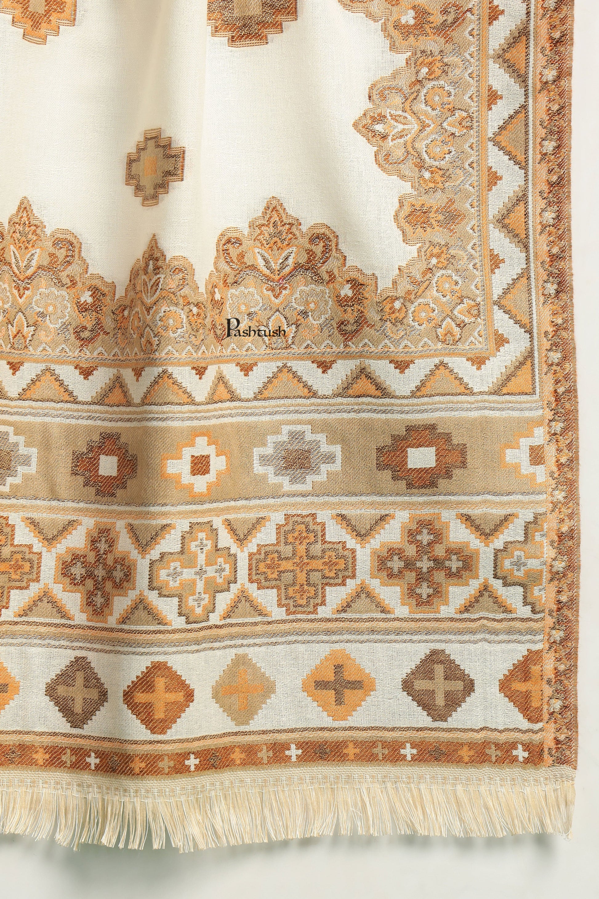 Pashtush India Mens Scarves Stoles and Mufflers Pashtush Mens Faux Pashmina Stole, Aztec Design Design, Ivory
