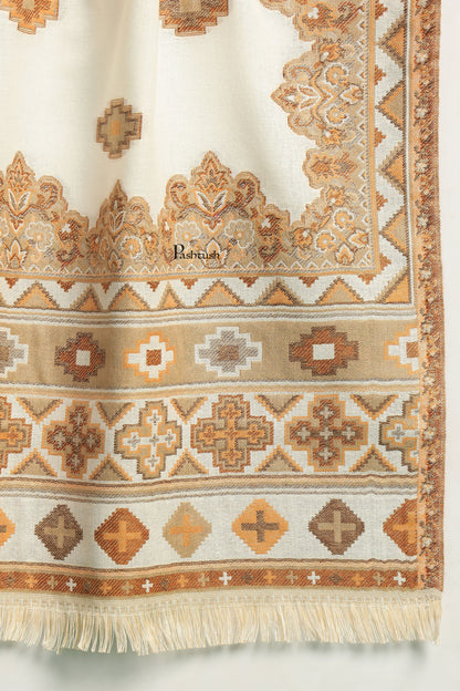 Pashtush India Mens Scarves Stoles and Mufflers Pashtush Mens Faux Pashmina Stole, Aztec Design Design, Ivory