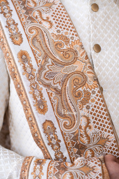 Pashtush India Mens Scarves Stoles and Mufflers Pashtush mens faux pashmina stole, aztec jamawar design, Beige