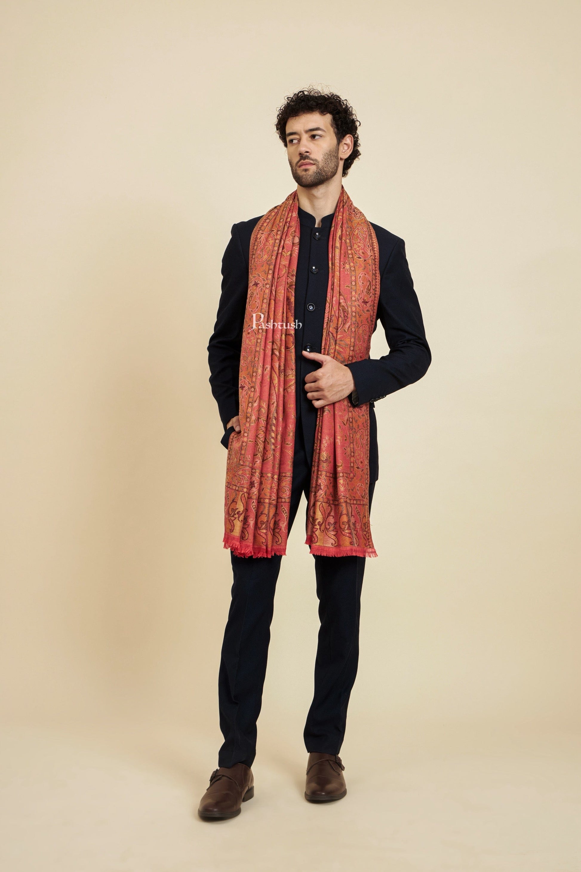 Pashtush India Mens Scarves Stoles and Mufflers Pashtush Mens Faux Pashmina Stole,  Design, Rose