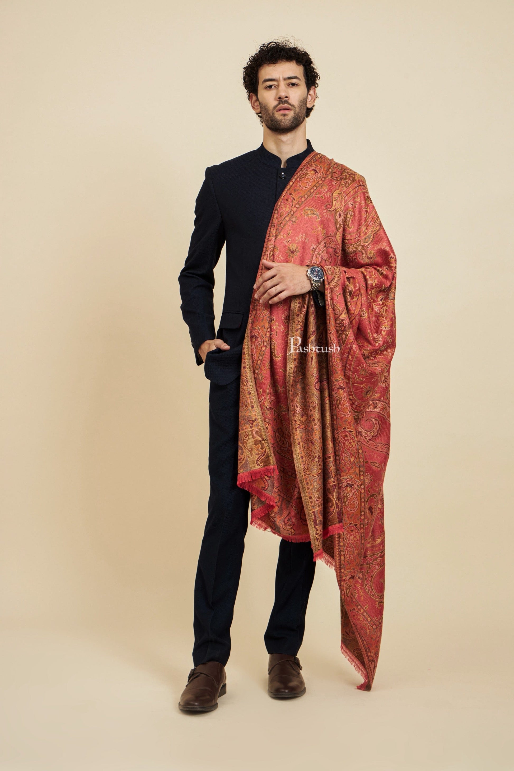 Pashtush India Mens Scarves Stoles and Mufflers Pashtush Mens Faux Pashmina Stole,  Design, Rose