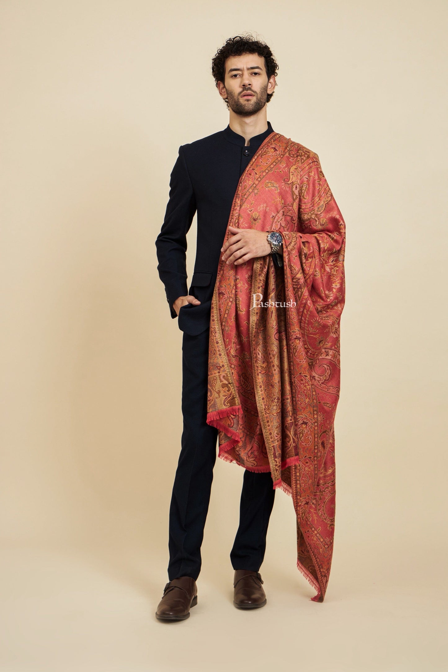 Pashtush India Mens Scarves Stoles and Mufflers Pashtush Mens Faux Pashmina Stole,  Design, Rose