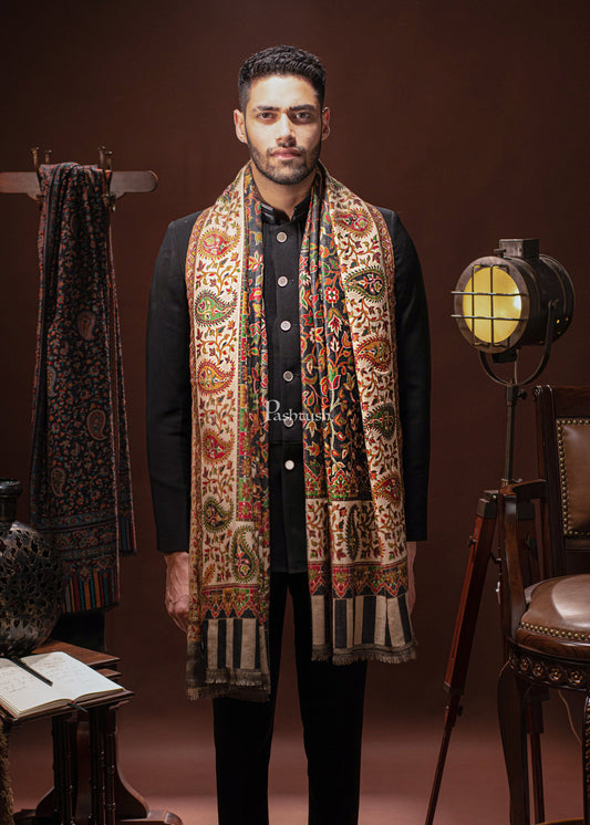 Pashtush India Mens Scarves Stoles and Mufflers Pashtush mens Faux Pashmina stole, Ethnic design, Beige