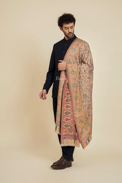 Pashtush India Mens Scarves Stoles and Mufflers Pashtush Mens Faux Pashmina Stole, Ethnic Design, Beige