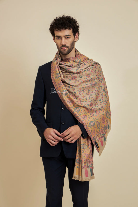 Pashtush India Mens Scarves Stoles and Mufflers Pashtush Mens Faux Pashmina Stole, Ethnic Design, Beige