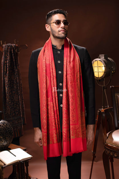 Pashtush India Mens Dupatta Pashtush mens Faux Pashmina stole, Ethnic design, Red