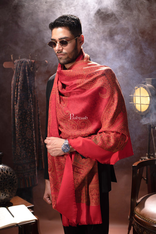 Pashtush India Mens Dupatta Pashtush mens Faux Pashmina stole, Ethnic design, Red