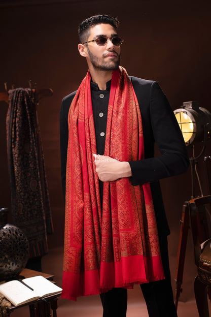 Pashtush India Mens Dupatta Pashtush mens Faux Pashmina stole, Ethnic design, Red