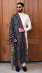 Pashtush India Womens Stoles and Scarves Scarf Pashtush mens faux pashmina stole, ethnic weave design, Black