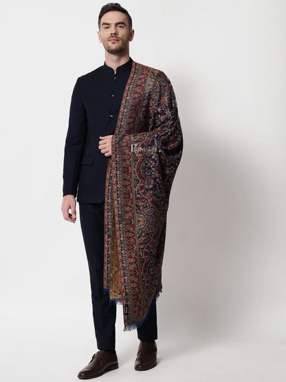 Pashtush India Mens Scarves Stoles and Mufflers Pashtush mens faux pashmina stole, ethnic weave design, Navy Blue