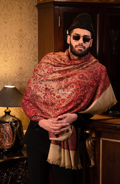 Pashtush India Mens Scarves Stoles and Mufflers Pashtush mens faux pashmina stole, jacquard design, Beige