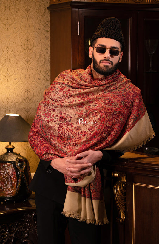 Pashtush India Mens Scarves Stoles and Mufflers Pashtush mens faux pashmina stole, jacquard design, Beige
