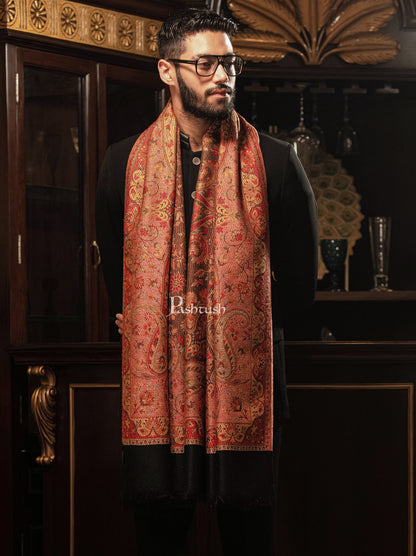 Pashtush India Mens Shawls Gents Shawl Pashtush mens faux pashmina stole, jacquard design, Black