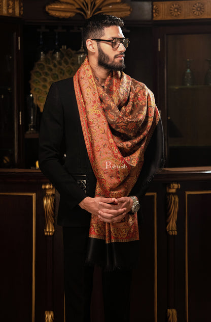 Pashtush India Mens Shawls Gents Shawl Pashtush mens faux pashmina stole, jacquard design, Black