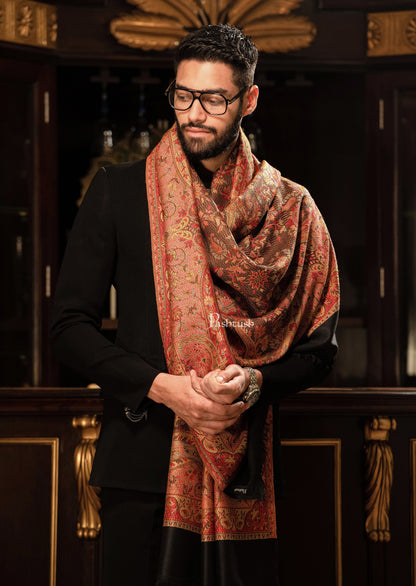 Pashtush India Mens Shawls Gents Shawl Pashtush mens faux pashmina stole, jacquard design, Black
