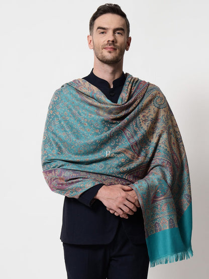 Pashtush India Mens Scarves Stoles and Mufflers Pashtush mens Faux Pashmina stole, jacquard design, Blue