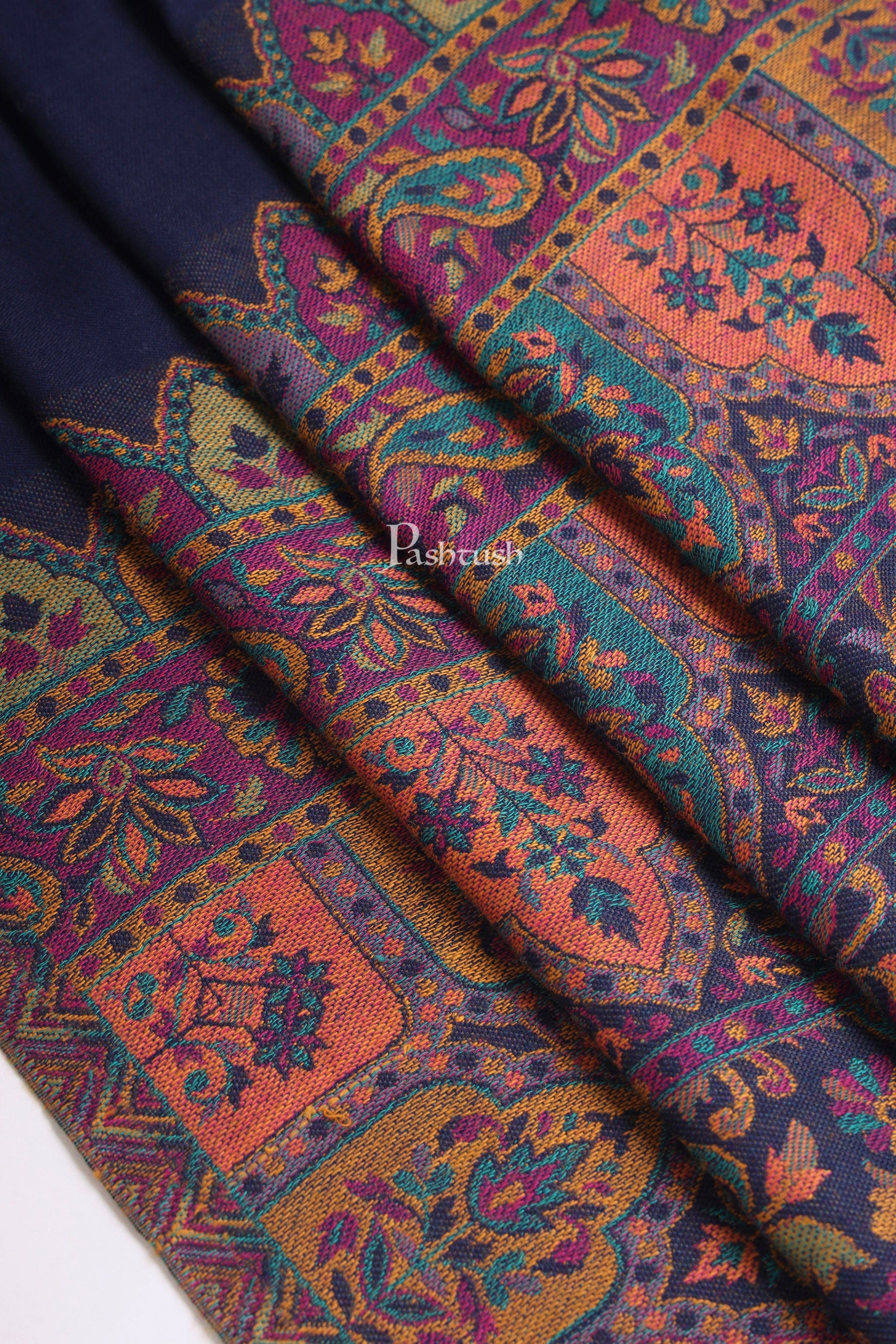 Pashtush India Mens Scarves Stoles and Mufflers Pashtush Mens Faux Pashmina Stole, Jamawar Design, Blue