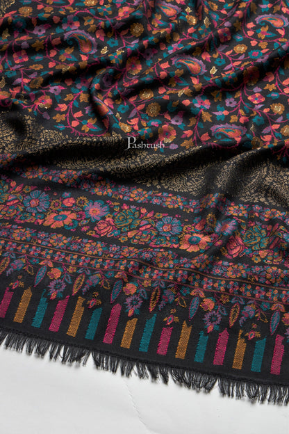 Pashtush India Mens Scarves Stoles and Mufflers Pashtush Mens Faux Pashmina Stole, Metallic Zari Border Design, Black