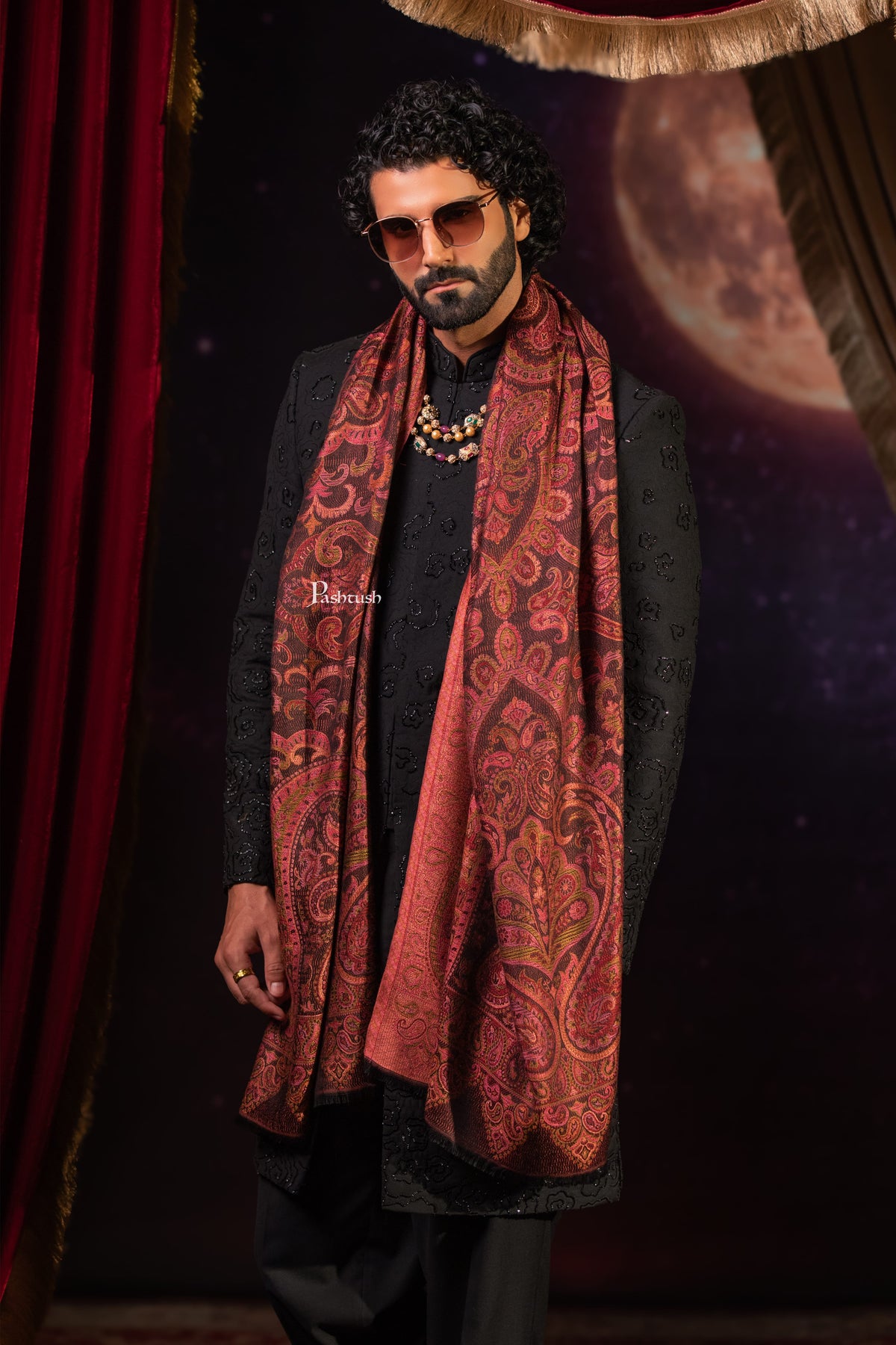 Pashtush India Mens Scarves Stoles and Mufflers Pashtush Mens Faux Pashmina Stole, Paisley Weave Design, Espresso Brown