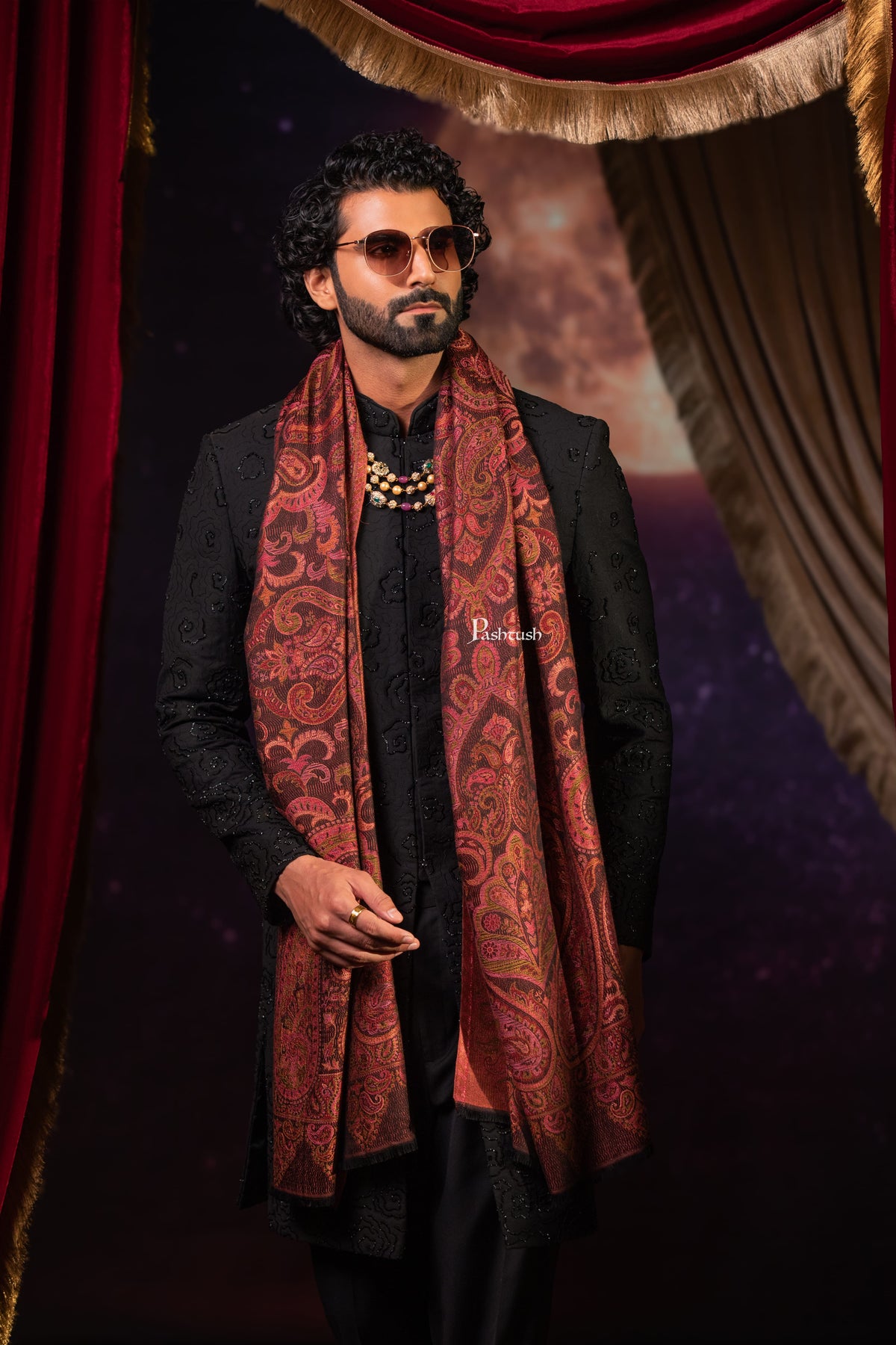 Pashtush India Mens Scarves Stoles and Mufflers Pashtush Mens Faux Pashmina Stole, Paisley Weave Design, Espresso Brown