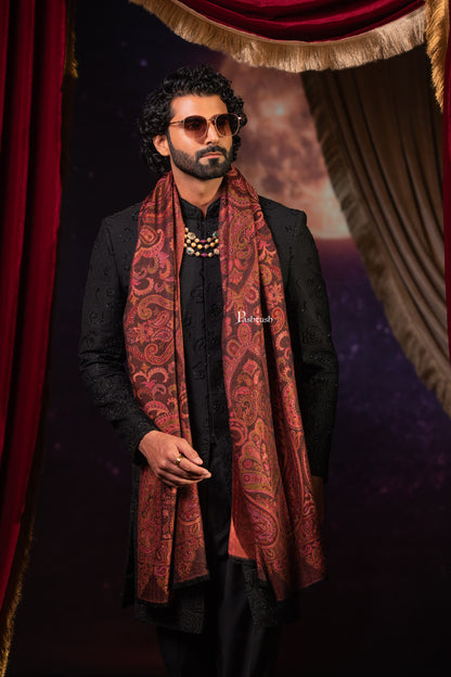 Pashtush India Mens Scarves Stoles and Mufflers Pashtush Mens Faux Pashmina Stole, Paisley Weave Design, Espresso Brown