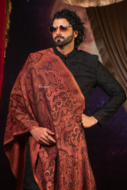Pashtush India Mens Scarves Stoles and Mufflers Pashtush Mens Faux Pashmina Stole, Paisley Weave Design, Espresso Brown