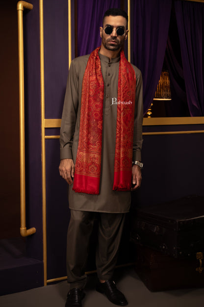 Pashtush India Mens Stoles and Scarves Scarf Pashtush Mens Faux Pashmina Stole, Woven Jamawar Design, Maroon