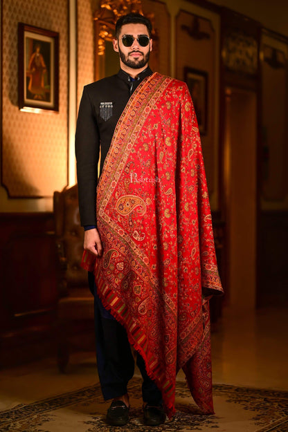 Pashtush India 100x200 Pashtush Mens Faux Pashmina Woven Design Ethnic Shawl, Red