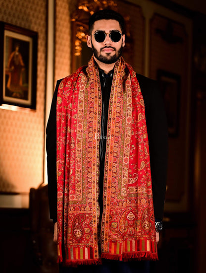 Pashtush India 100x200 Pashtush Mens Faux Pashmina Woven Design Kaani Shawl, Red