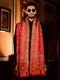 Pashtush India 100x200 Pashtush Mens Faux Pashmina Woven Design Kaani Shawl, Red