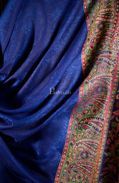 Pashtush India 70x200 Pashtush Mens Fine Bamboo Jacquard Scarf, Reversible, Navy Blue