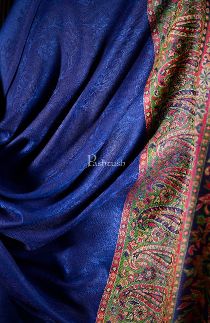 Pashtush India 70x200 Pashtush Mens Fine Bamboo Jacquard Scarf, Reversible, Navy Blue