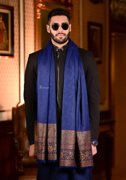 Pashtush India 70x200 Pashtush Mens Fine Bamboo Jacquard Scarf, Reversible, Navy Blue