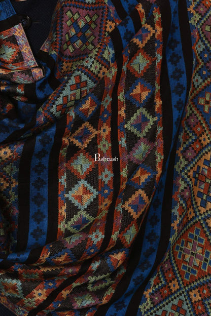 Pashtush India Mens Scarves Stoles and Mufflers Pashtush Mens Fine Bamboo Soft Aztec Ethnic Stole - Blue
