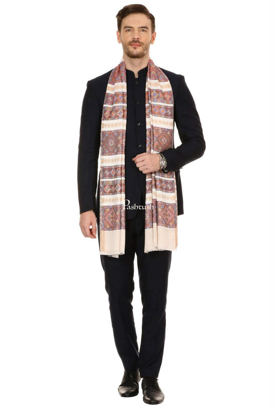 Pashtush India Mens Scarves Stoles and Mufflers Pashtush Mens Fine Bamboo Soft Ethnic Stole - Beige