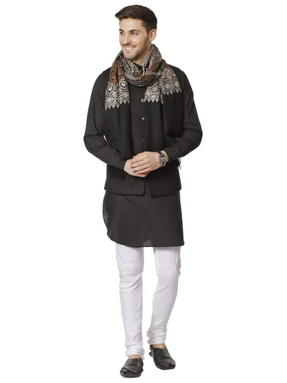 Pashtush India 70x200 Pashtush Mens Fine Kashmiri Embroidery Stole, Black