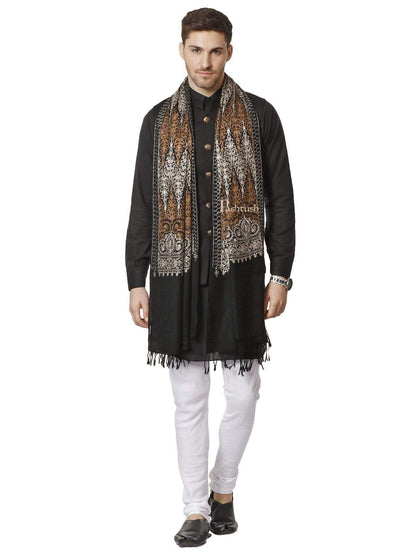 Pashtush India 70x200 Pashtush Mens Fine Kashmiri Embroidery Stole, Black