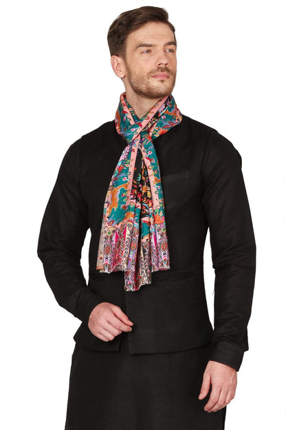 Pashtush India 70x200 Pashtush Mens fine Soft Bamboo Stole, Shikaardar Design - Black