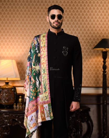Pashtush India 70x200 Pashtush Mens fine Soft Bamboo Stole, Shikaardar Print Design