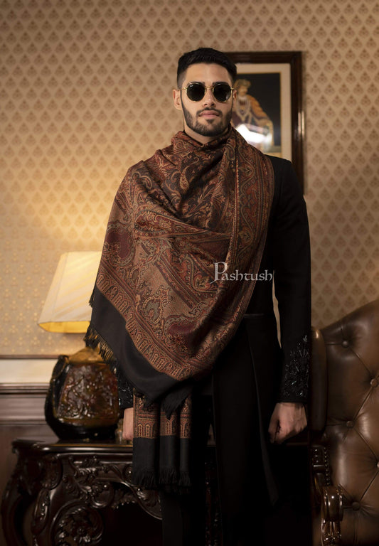 Pashtush India 70x200 Pashtush Mens fine Soft Ethnic Stole, Black