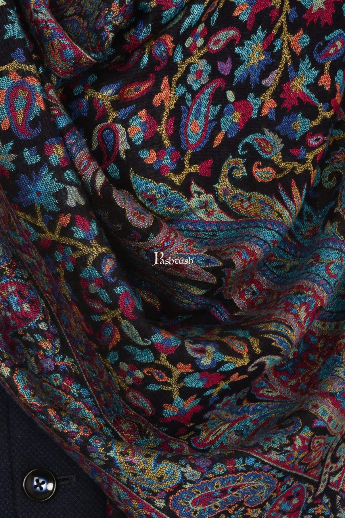 Pashtush India Mens Scarves Stoles and Mufflers Pashtush Mens Fine Soft Ethnic Stole Black