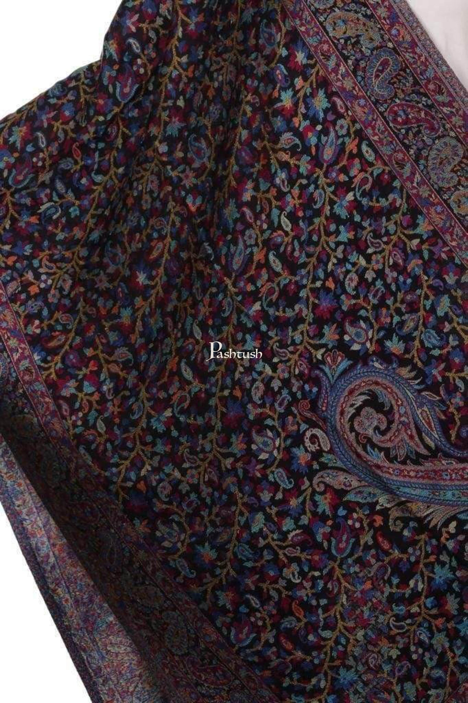 Pashtush India Mens Scarves Stoles and Mufflers Pashtush Mens Fine Soft Ethnic Stole Black