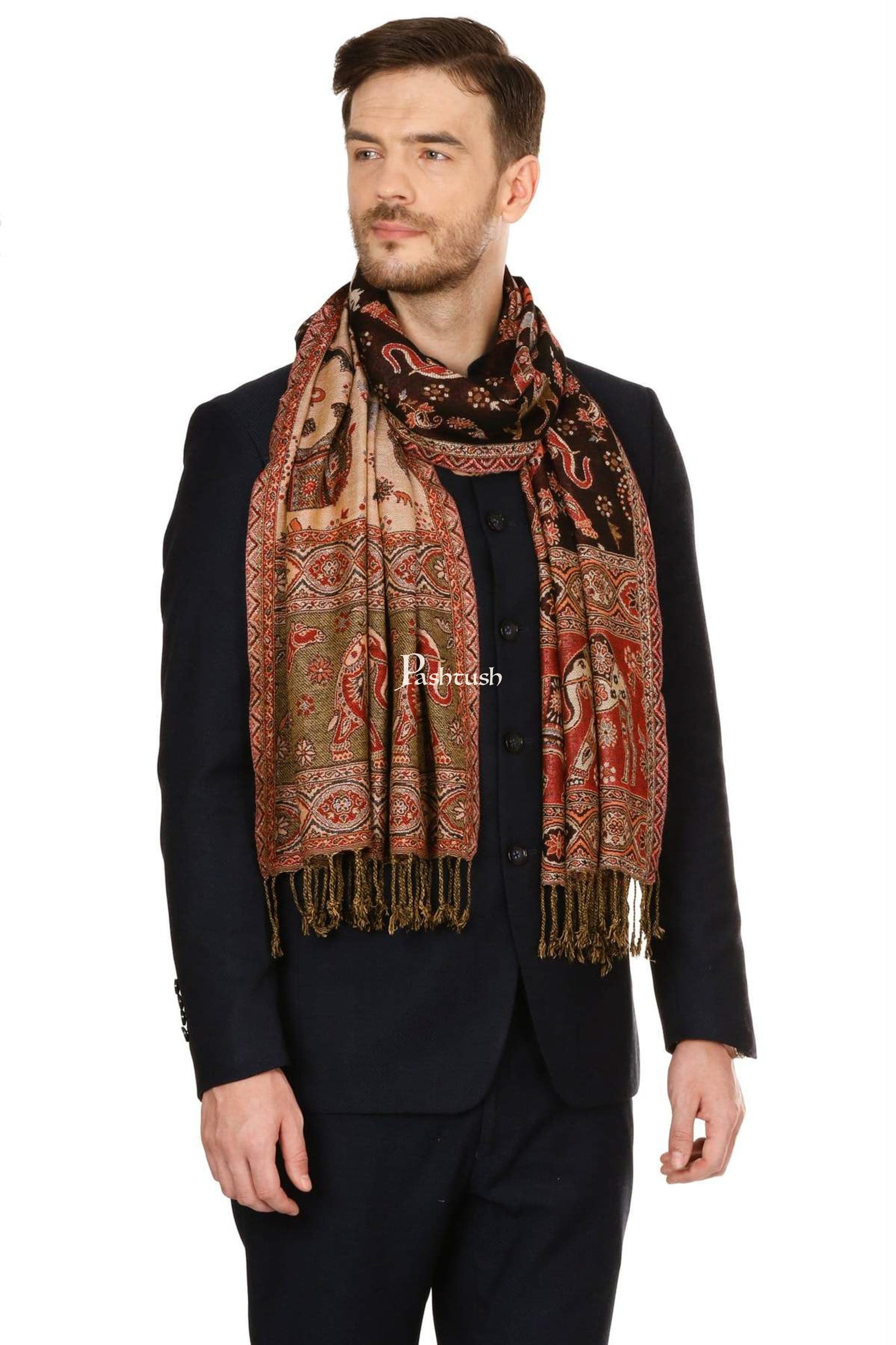 Pashtush India Mens Scarves Stoles and Mufflers Pashtush Mens Fine Soft Ethnic Stole - Brown