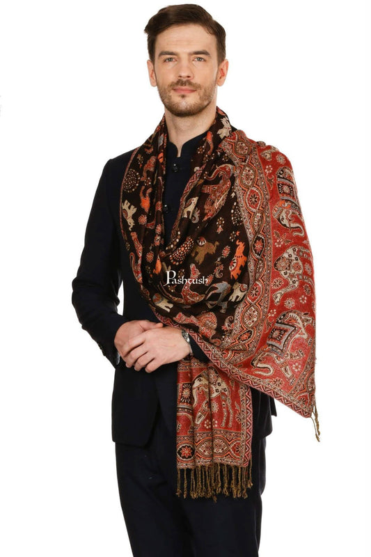 Pashtush India Mens Scarves Stoles and Mufflers Pashtush Mens Fine Soft Ethnic Stole - Brown