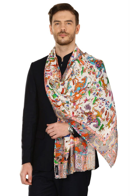 Pashtush India Mens Scarves Stoles and Mufflers Pashtush Mens Fine Soft Ethnic Stole - Multi Color