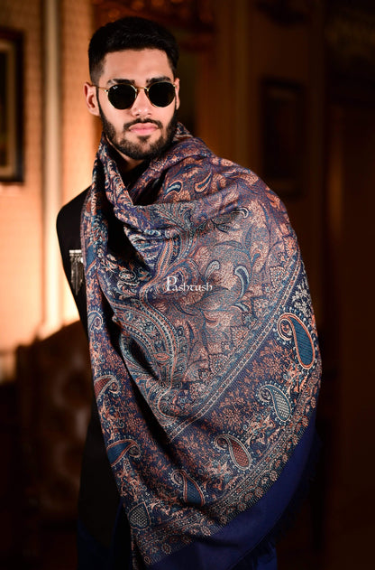 Pashtush India 70x200 Pashtush Mens fine Soft Ethnic Stole Navy Blue