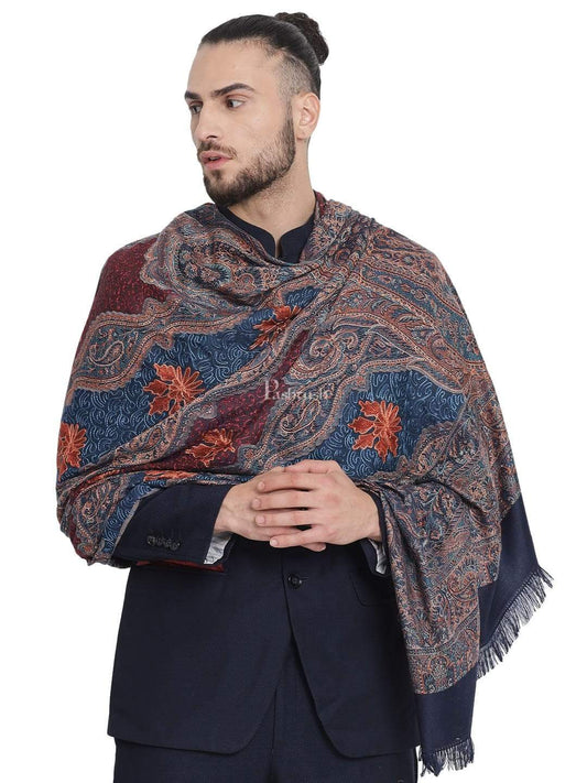 Pashtush India 70x200 Pashtush Mens fine Soft Ethnic Stole Navy Blue