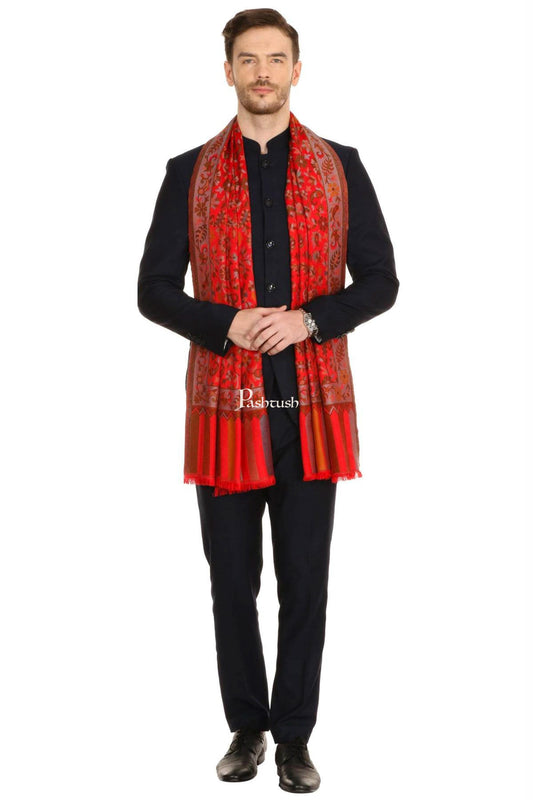 Pashtush India Mens Scarves Stoles and Mufflers Pashtush Mens Fine Soft Ethnic Stole - Red